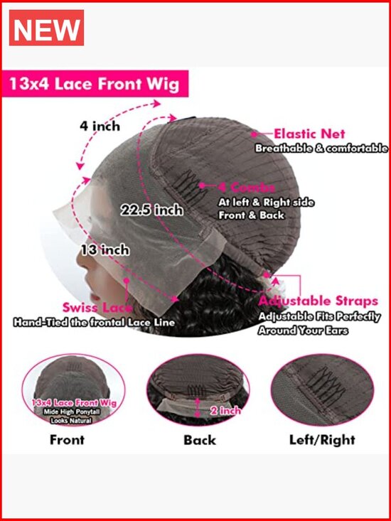 13x4 Deep Wave Lace Front Wig Human Hair 180% Density 26 Inch main image 5